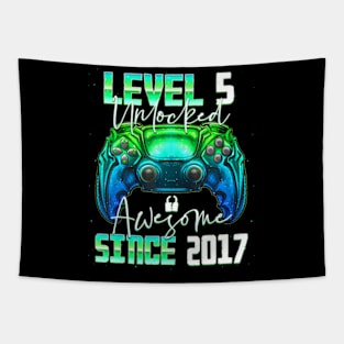 Level 5 Unlocked Awesome Since 2017 5Th Birthday Gaming Tapestry