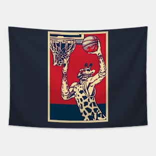 Giraffe Playing Basketball Tapestry