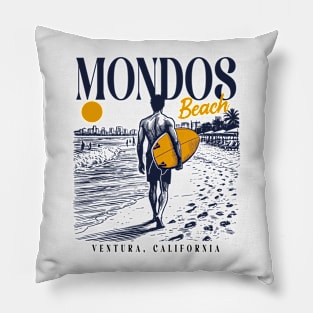 Vintage Surfing Mondos Beach, Ventura, California // Retro Surfer Sketch // Surfer's Paradise Pillow