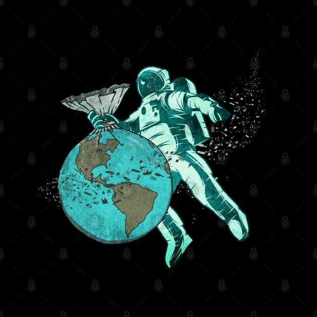 Plastic Pollution - Astronaut and Plastic Planet Earth by Jitterfly