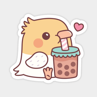 Cute Cockatiel Parrot Loves Drinking Bubble Tea Magnet