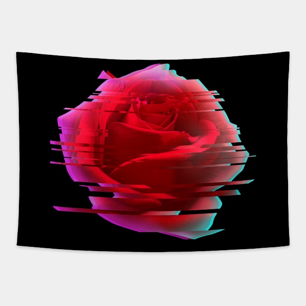 Glitch Rose Vaporwave Aesthetic Trippy Floral Psychedelic Tapestry by Vaporwave