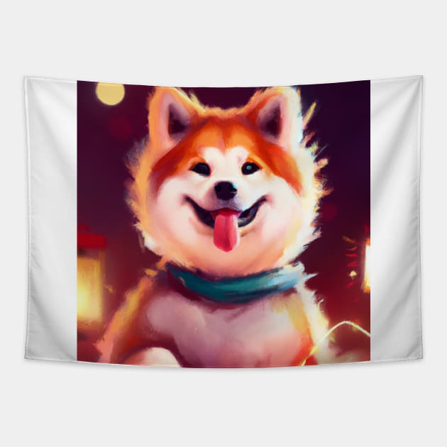 Cute Akita Inu Drawing Tapestry by Play Zoo