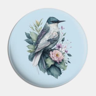 Little Bird around Flowers: Scattered Watercolor in Pastel Colors Pin