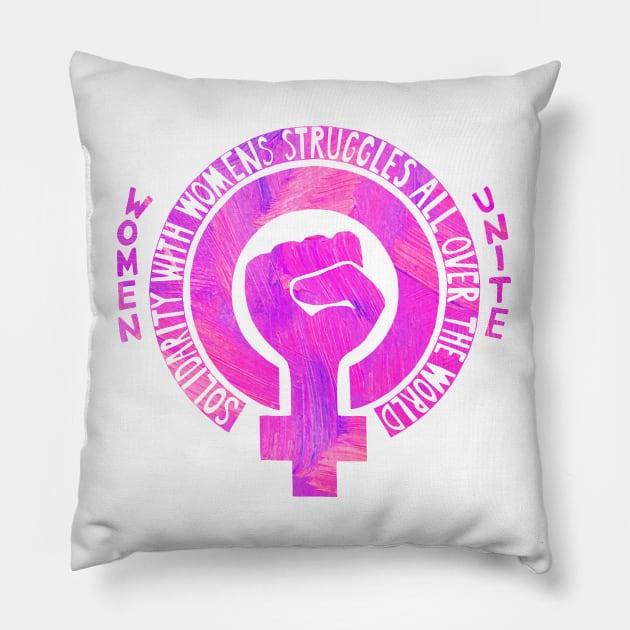 Women's Rights Pink Slogan Painting Pillow by katmargoli