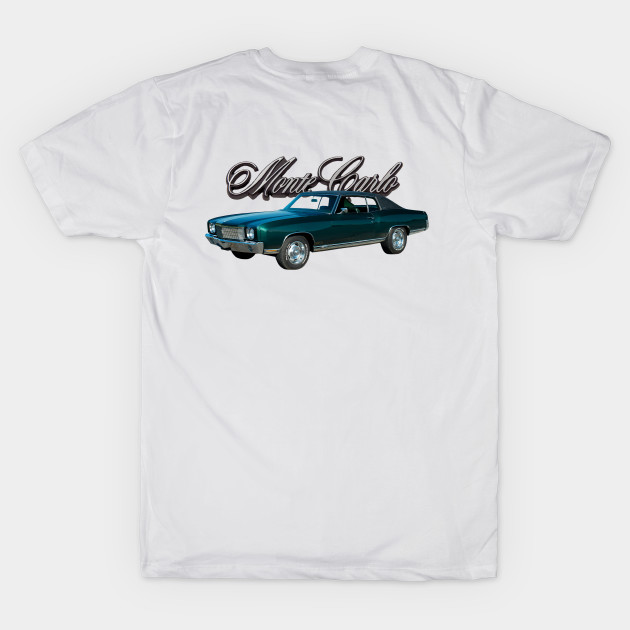 Disover 1970 Chevy Monte Carlo on front and back - Monte Carlo - T-Shirt