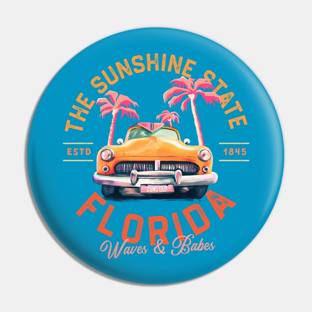 Florida, The Sunshine State Retro Summer Surf & Travel Art Pin by The Whiskey Ginger