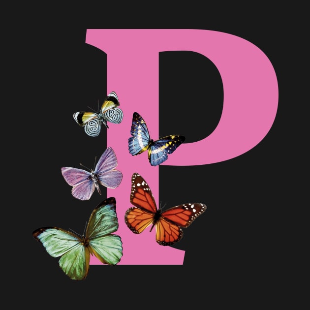 Letter pink P with colorful butterflies by ColorsHappiness