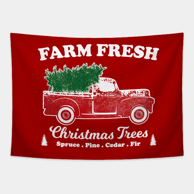 Classic Red Truck - Farm Fresh Christmas Tree Tapestry by meowstudio