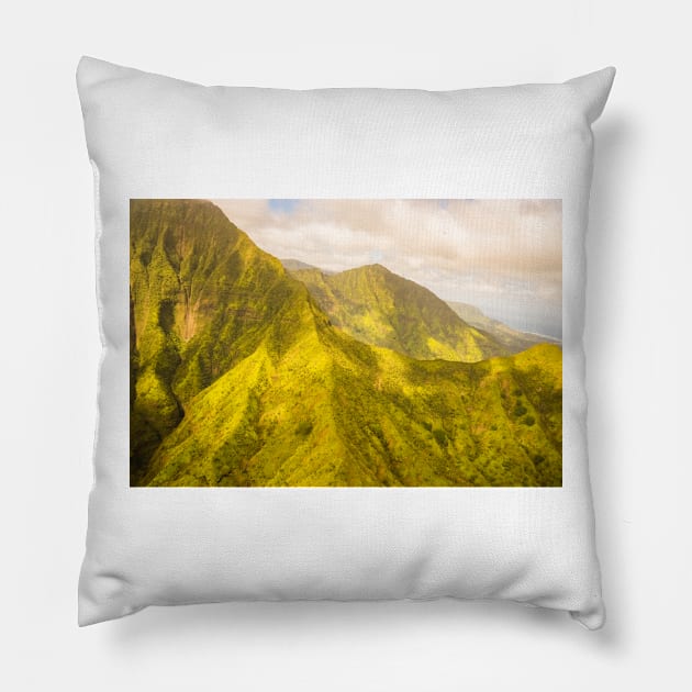 Aerial Mountains of Napali Coastline Pillow by KensLensDesigns