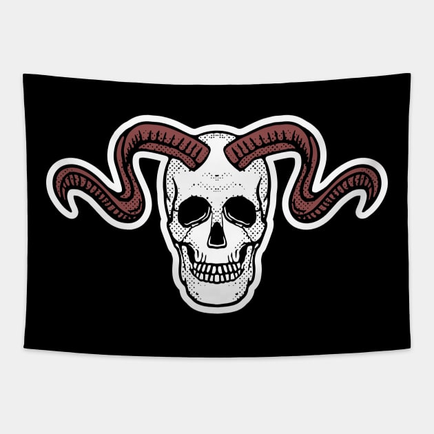 Horned Skull Illustration Tapestry by Merchsides