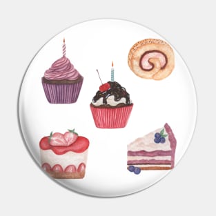 Cake cupcake set watercolor Pin