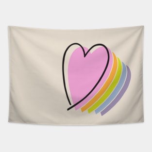 pastel rainbow heart design line art heart Tapestry