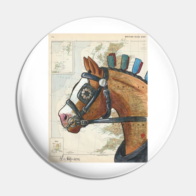 Clydesdale Horse on Vintage Map Pin by lizstaley