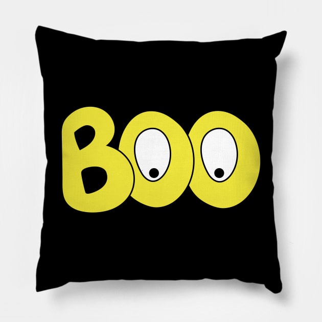 BOO text art cartoon eyes yellow bubble letters Pillow by Angel Dawn Design