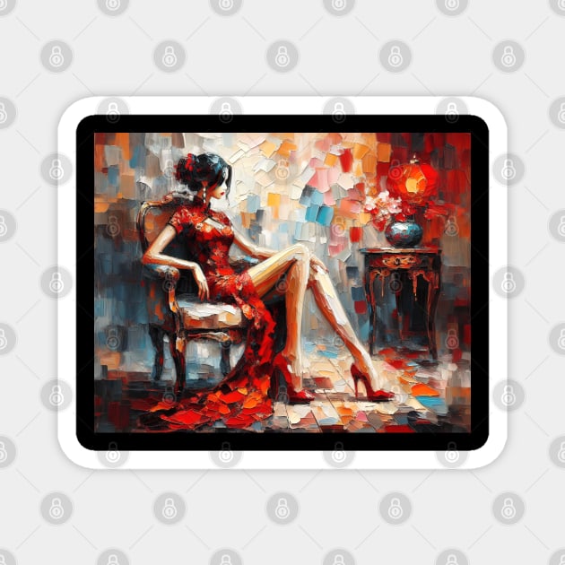 Woman in Red Magnet by DoggyPrint