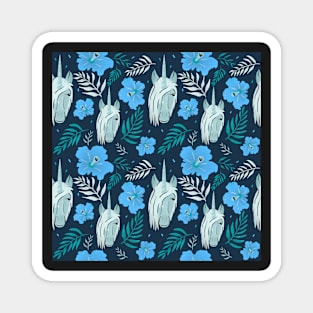 Unicorn and Hibiscus Blue Floral Pattern Magnet
