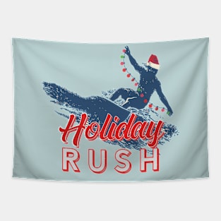 Holiday Rush Santa Surfer Tapestry