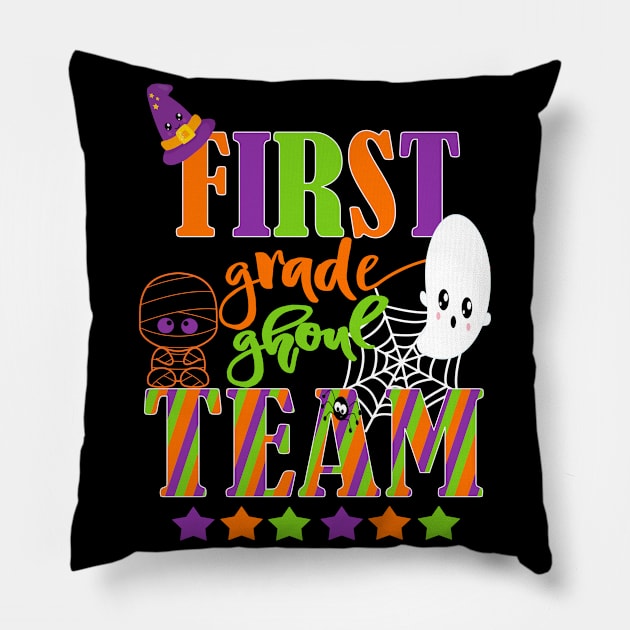 First Grade Halloween Teacher Student Cute Ghoul Team 1st Pillow by Kimmicsts