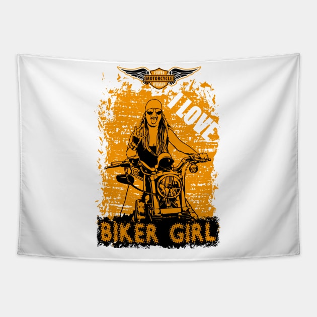 I Love Biker Girl, T-shirt for Biker, MotorCycle Rider Tee, Biker Gift Tapestry by Ben Foumen