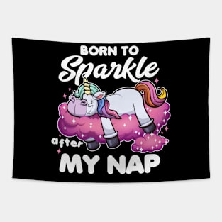 Born To Sparkle Cartoon Unicorn Tapestry