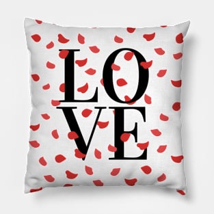 Stunning illustration of "LOVE" & cascading red rose petals - Black Label Pillow