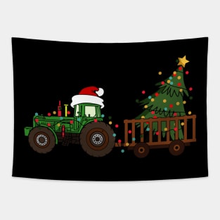 Funny farming tractor graphic Christmas tree farmer Xmas lights gift Tapestry