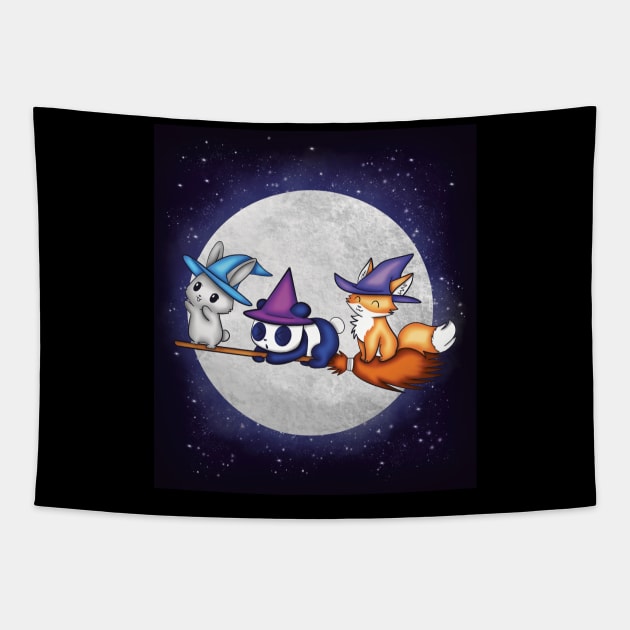 Witch’s broom ride at Halloween Tapestry by Eikia