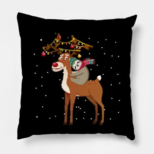 Sloth Riding Reindeer Best Friends Animal Lover Pillow