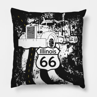 Illinois Route 66 Big Rig Truck and American Flag Pillow