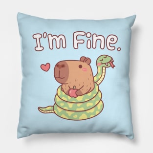 Funny I'm Fine, Snake Wrapped Around Capybara Pillow