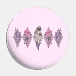 Flower and Mushrooms Peonies Lilac Pin