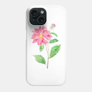 one red Dahlia flower watercolor painting Phone Case