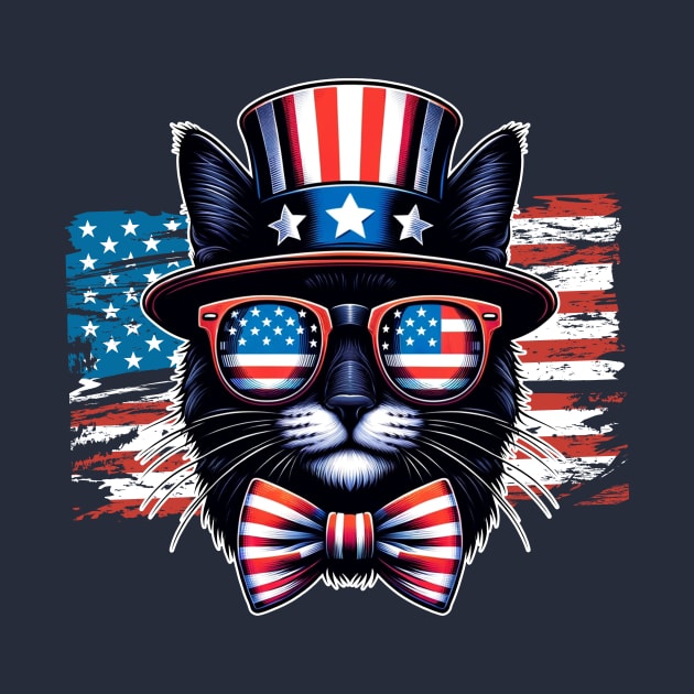 Black Cat Uncle Sam Hat Sunglasses American Flag 4th of July by karishmamakeia