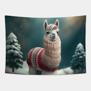 Cute Christmas Llama Tapestry