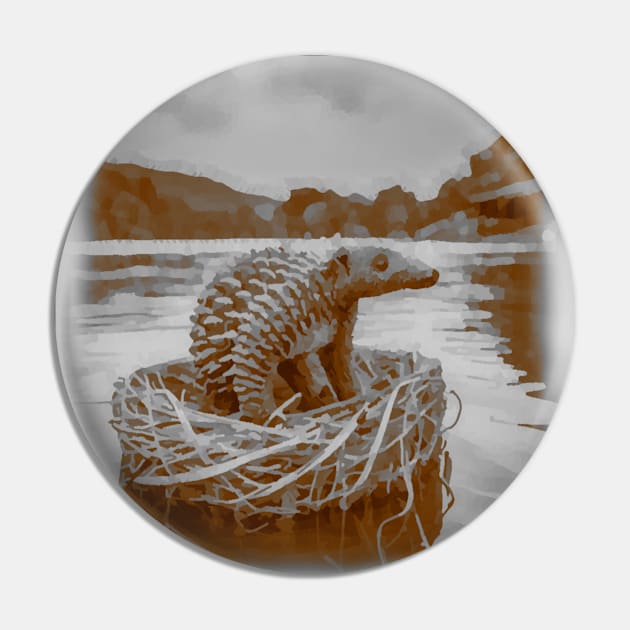 AI generated Pangolin riding hay basket Pin by Catbrat