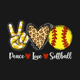 Peace Love Softball Leopard Softball Player Girl Mothers Day T-Shirt