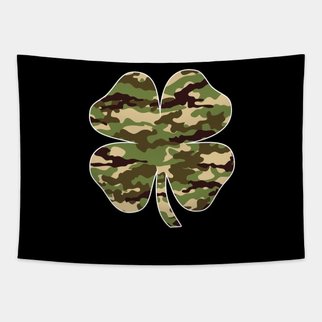 Vintage Camouflage Irish Shamrock Lucky Four-leaf Clover St Patrick's Day Tapestry by wonderws