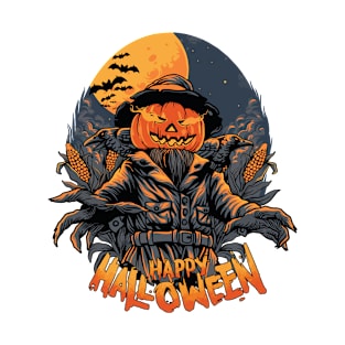 Scary Spooky Pumpkin Head Scarecrow Creepy Halloween Costume T-Shirt