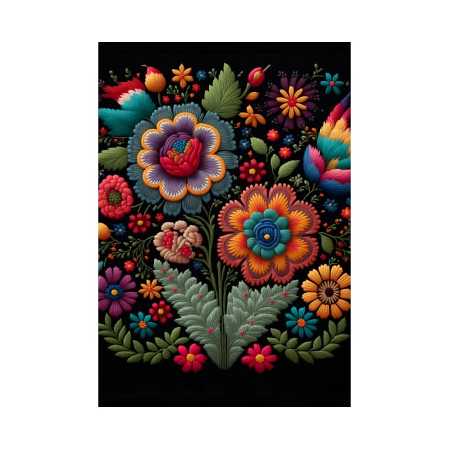 Botanical vintage Ethnic embroidery Floral design 4 by redwitchart