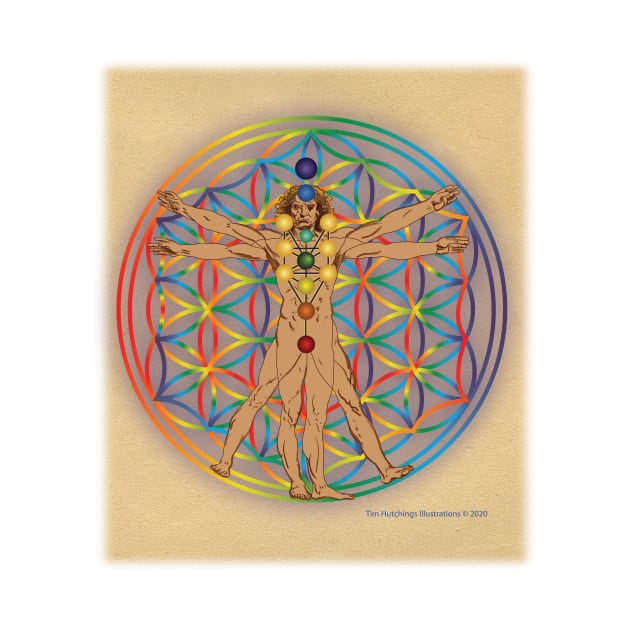 Virtruvian Man and Flower of Life on Parchment by BigCatGymSportswear