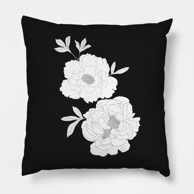 Black Peony Pattern Pillow by AnitasArtStore