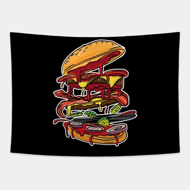 BBQ Hickory Bacon Double Cheese Burger with Vinyl Record Tapestry by eShirtLabs