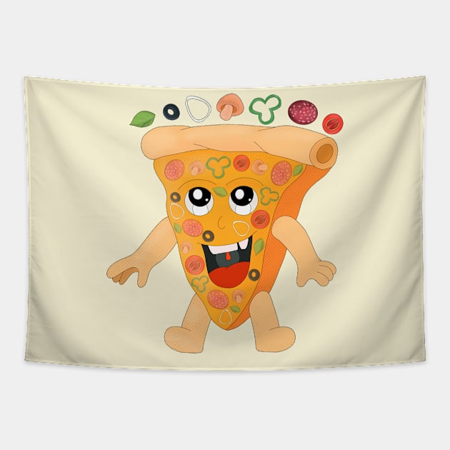 Happy Pizza Slice Tapestry by DiegoCarvalho