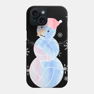 Cute Watercolor Pastel I Love Volleyball Snowman in light blue, pink and purple Phone Case