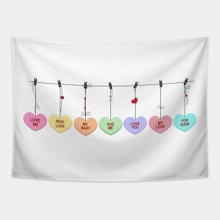 Hanging sweetheart candies. Conversation sweets for Valentine's day Tapestry