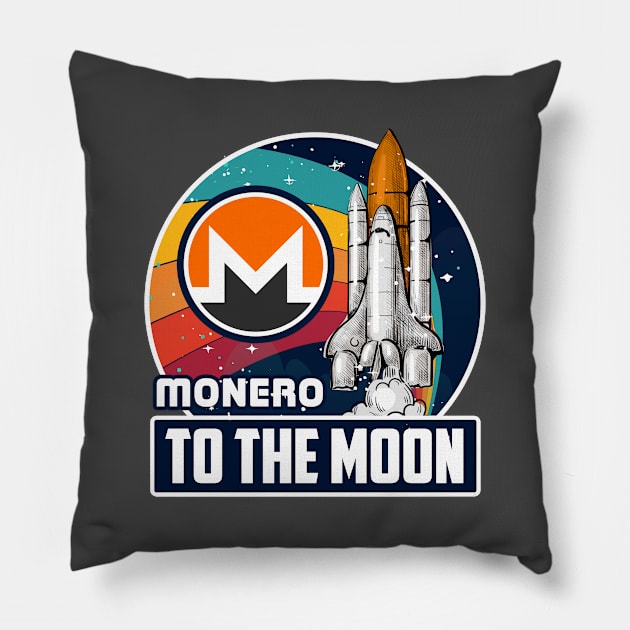 Monero to the Moon Digital Crypto BTC Retro Spaceship Pillow by TheBeardComic