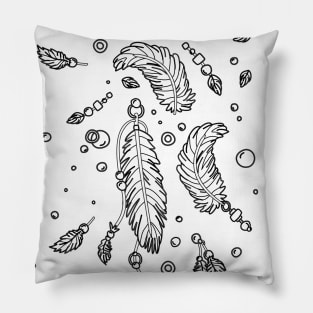 Magical Falling Feathers - Black and White Pillow