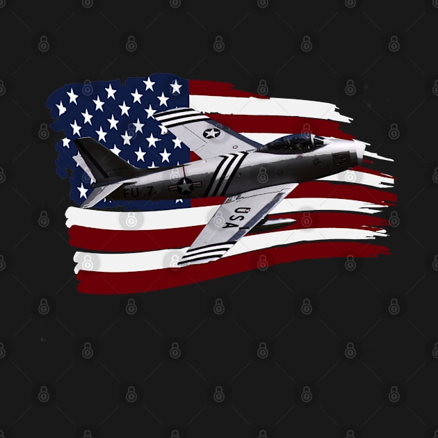 F-86 Sabre Fighter Jet USAF Airplane Plane US Flag by Dirty Custard Designs 