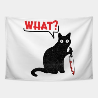 Cat What? Murderous Black Cat With Knife Tapestry